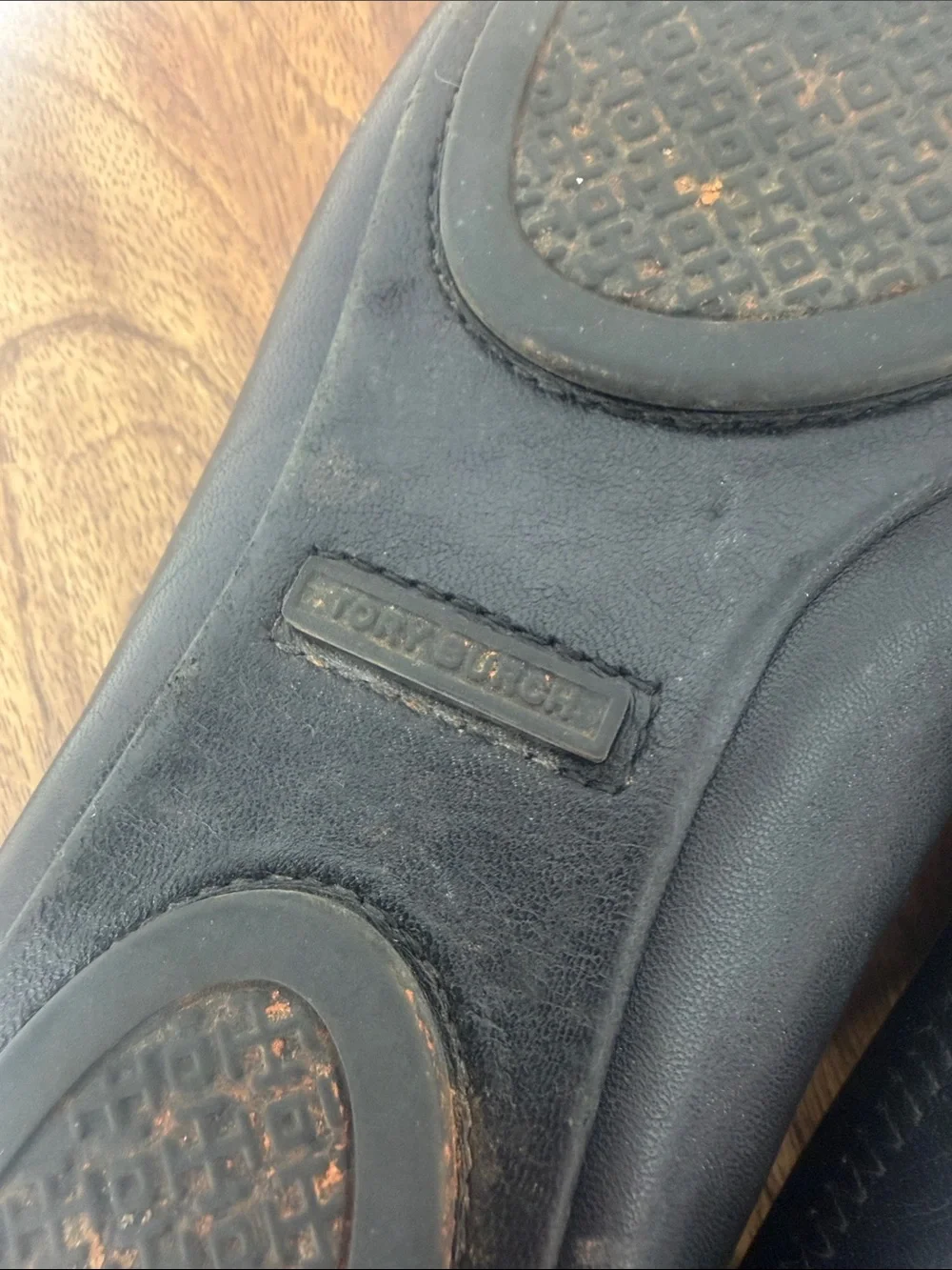 Tory Burch Minnie Black Leather Reva Logo Ballet Flats Size 6.5